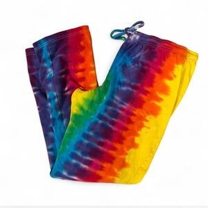 Peace Frogs Rainbow Tie Dye Lounge Pants Hippie Festival Drawstring Y2K